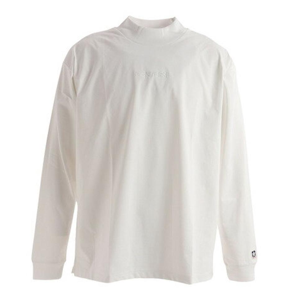 【2点10%OFFクーポン対象!8/10まで】コンバース(CONVERSE)(メンズ、レディース)モックネック 長袖Tシャツ ロゴ刺繍 CA212385L-1100