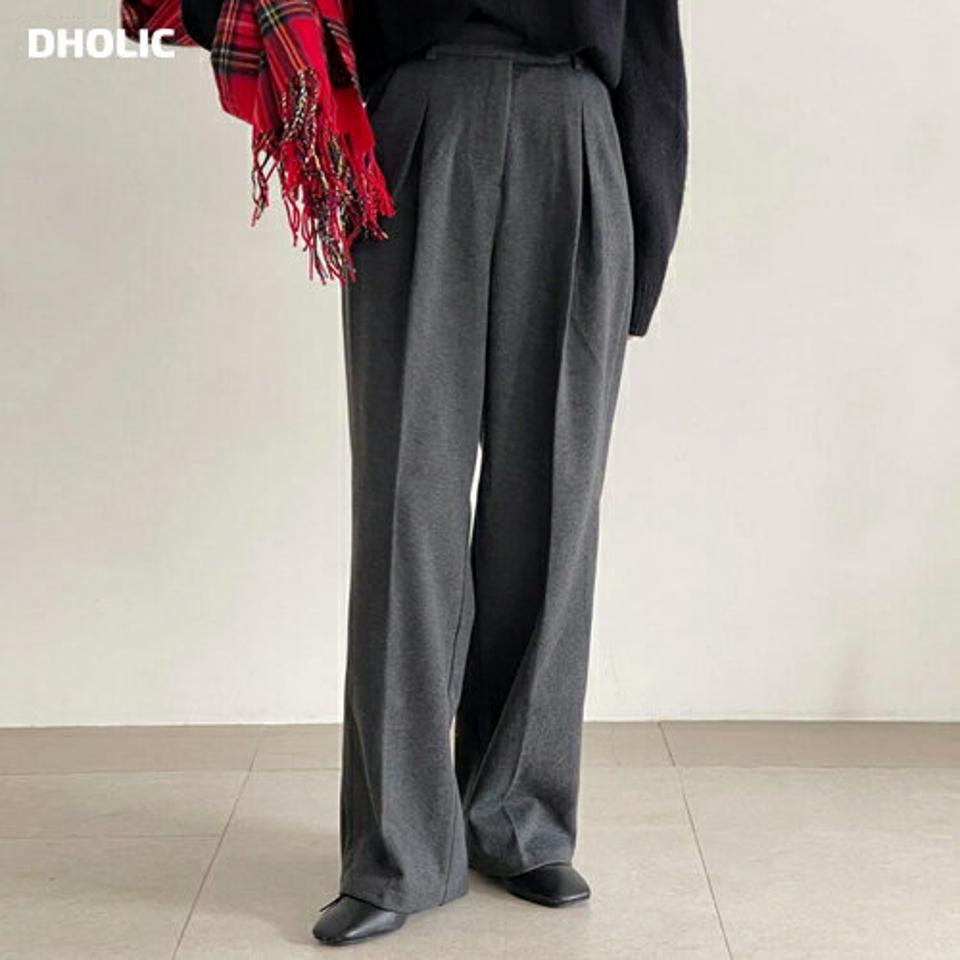 【マラソン特価】ボタンタックワイドスラックス・t00102 レディース 【pt】スラックス パンツ ワイド タック ロングパンツ 単色 無地 シンプル ベーシック 大人 シック オフィス オケージョン ハイウエスト ストレート フルレングス 秋 冬 韓国ファッション セール