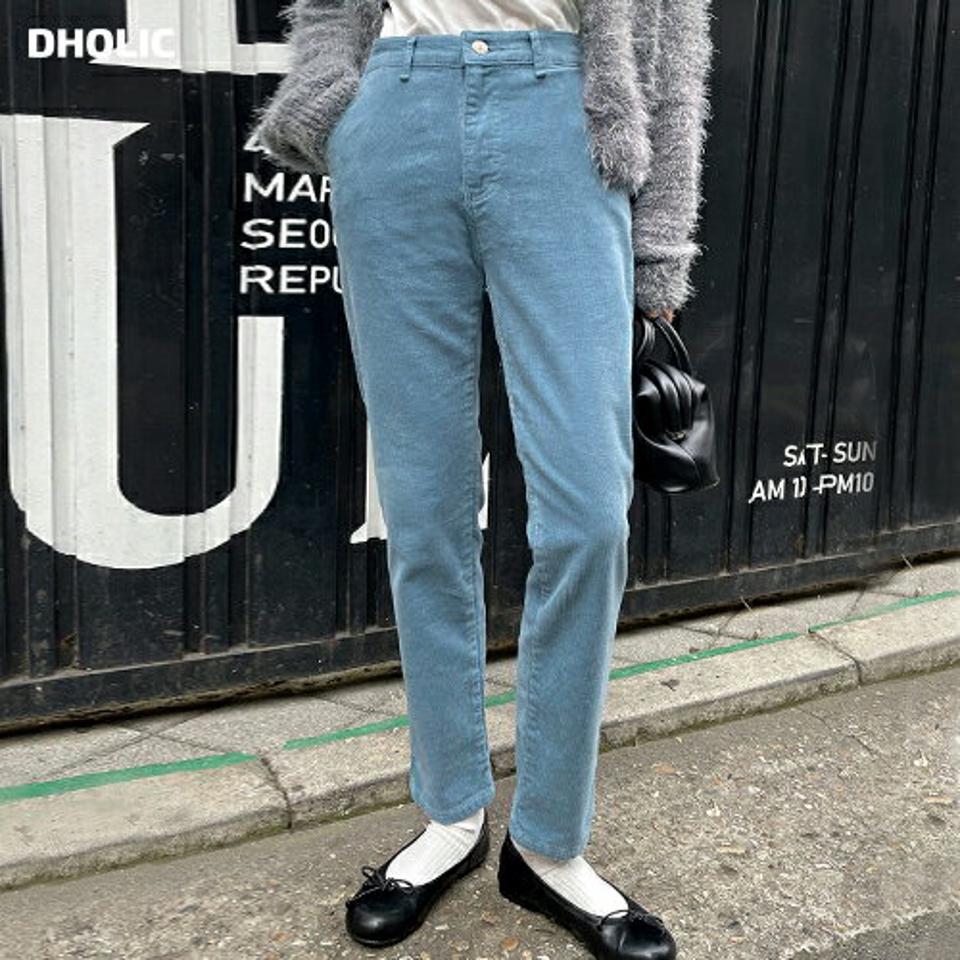 コーデュロイスリムパンツ・t00103 レディース 【pt】パンツ ズボン コーデュロイ スリム 細身 カラーパンツ 季節感 水色 ブルー かわいい カジュアル ストレート ベルトループ 骨格ストレート 秋 冬 韓国ファッション