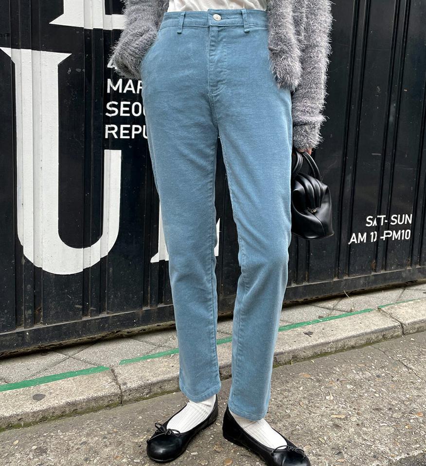 コーデュロイスリムパンツ・t00103 レディース 【pt】パンツ ズボン コーデュロイ スリム 細身 カラーパンツ 季節感 水色 ブルー かわいい カジュアル ストレート ベルトループ 骨格ストレート 秋 冬 韓国ファッション