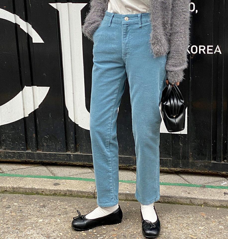 コーデュロイスリムパンツ・t00103 レディース 【pt】パンツ ズボン コーデュロイ スリム 細身 カラーパンツ 季節感 水色 ブルー かわいい カジュアル ストレート ベルトループ 骨格ストレート 秋 冬 韓国ファッション