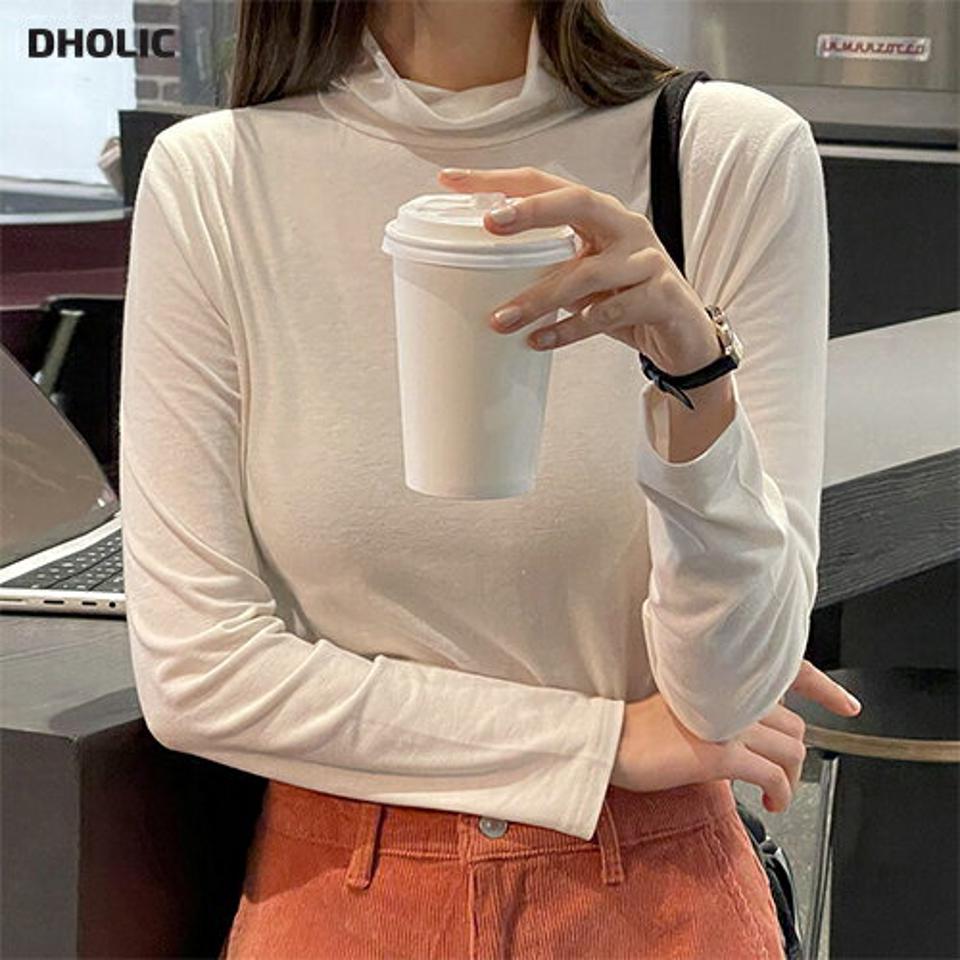 裏起毛ハイネック長袖Tシャツ・b00121 レディース 【tops】トップス Tシャツ 長袖 ロンT ハイネック 裏起毛 単色 無地 シンプル ベーシック 大人 カジュアル クリスマス 冬 韓国ファッション
