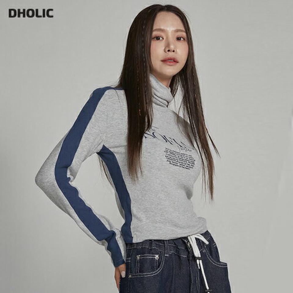 起毛SOFIA配色タートルTシャツ・t00123 レディース 【tops】トップス Tシャツ 長袖 タートルネック ロゴ 起毛 カジュアル ストリート スポーティ— 配色 ライン スリム ラフ ロンT クロップド丈 韓国ファッション