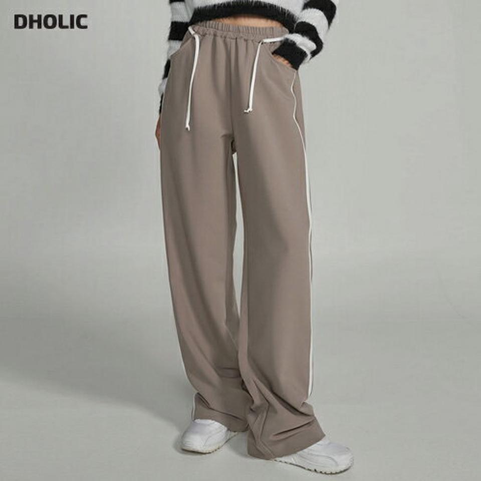 ストラップ付ウール混ラインパンツ・t00126 レディース 【pt】パンツ ズボン ロングパンツ サイドライン ウエストゴム 楽ちん ラフ カジュアル ハイウエスト フルレングス ストレート ワイド 秋 冬 韓国ファッション