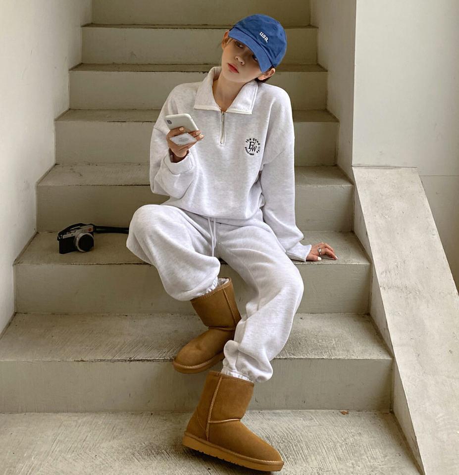 裏起毛2WAYジップロゴスウェット・t00272 レディース 【tops】トップス スウェット トレーナー 長袖 ロゴ ワンポイント ジップアップ ハーフジップ 裏起毛 ハイネック メランジ カジュアル 冬 韓国ファッション