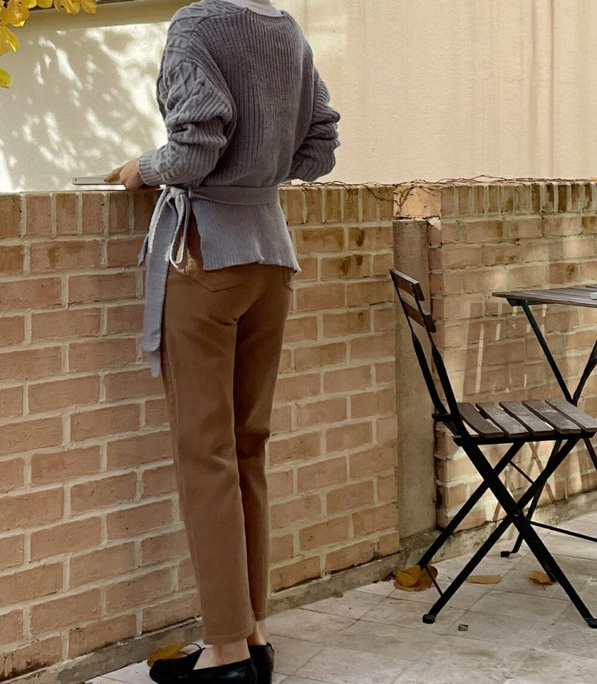ストラップ付カシュクールケーブルニット・t00102 レディース 【tops】トップス ニット 長袖 カシュクール ケーブル編み ストラップ ウエストマーク Vネック デコルテ カジュアル シンプル 大人 秋 冬 韓国ファッション
