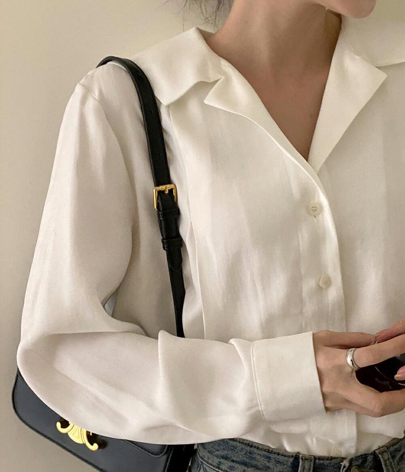 セーラーカラータックブラウス・t00099 レディース 【bl】トップス ブラウス 長袖 タック セーラーカラー 襟コン かわいい 可愛い 単色 無地 シンプル 白 ホワイト オープンカラー オフィス 秋 冬 韓国ファッション