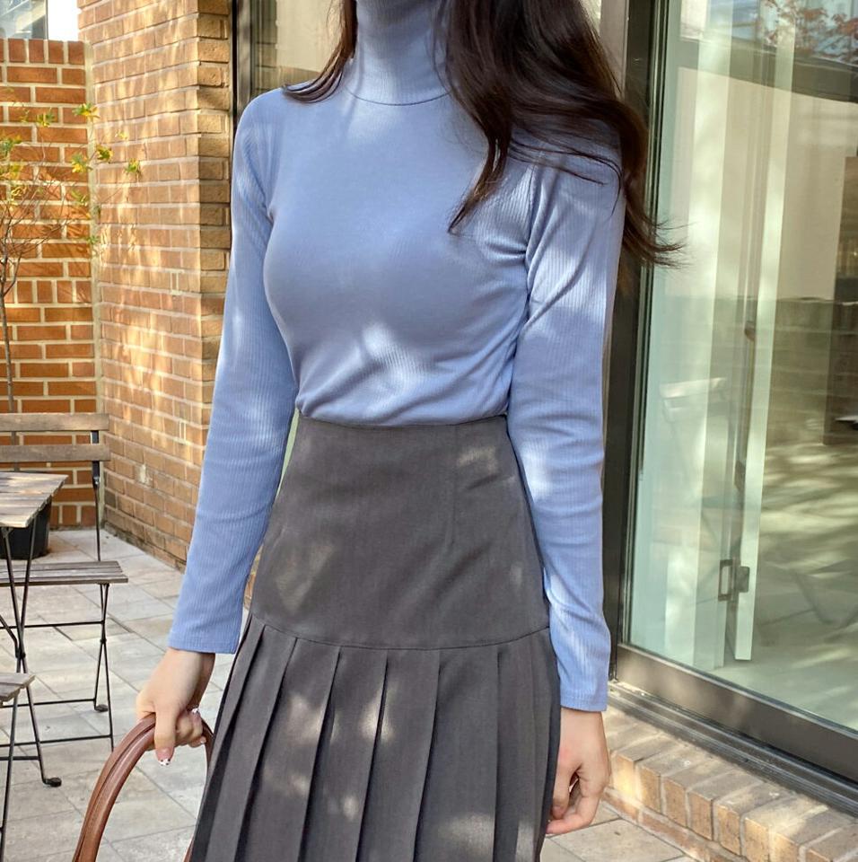 リブハイネックTシャツ・t00123 レディース 【tops】トップス 長袖 リブ ハイネック 単色 無地 シンプル カジュアル スリム 大人 秋 冬 韓国ファッション