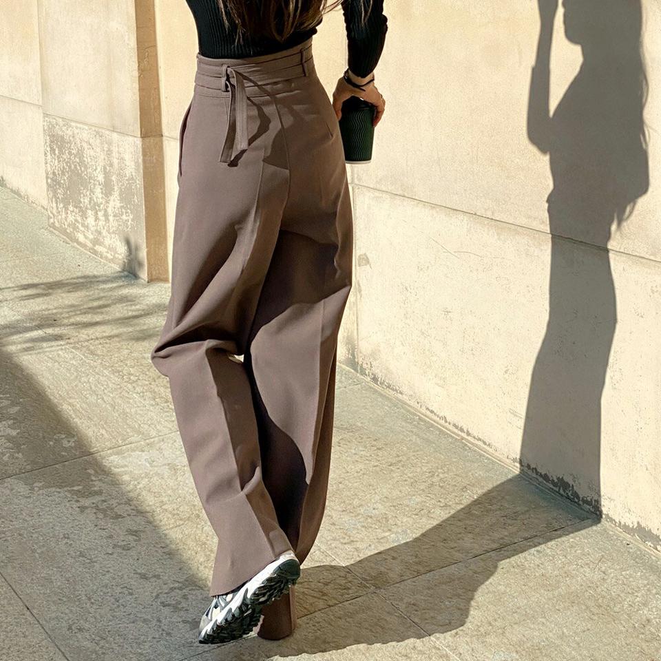 ダブルベルト付スラックス・b00127 レディース 【pt】パンツ ズボン スラックス ロング ベルト セット ハイウエスト 単色 無地 シンプル オフィス きれいめ オケージョン ダーツ センタープレス ストレート 秋 冬 韓国ファッション