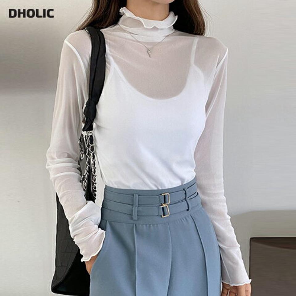 シアーハーフネックメロウブラウス・b00125 レディース 【bl】トップス ブラウス 長袖 ハーフネック シアー 透け感 シースルー きれいめ レイヤード 単色 無地 シンプル メロウ 秋 冬 韓国ファッション クリスマス