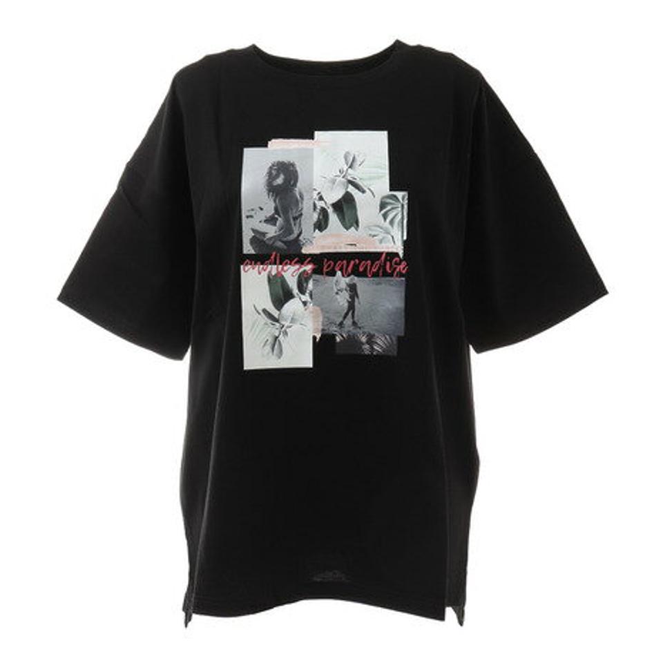 クローバーリーフ（LOVERS' LANE 45）（レディース）Tシャツ レディース 半袖 プリントビッグTシャツ 02800446-BLK