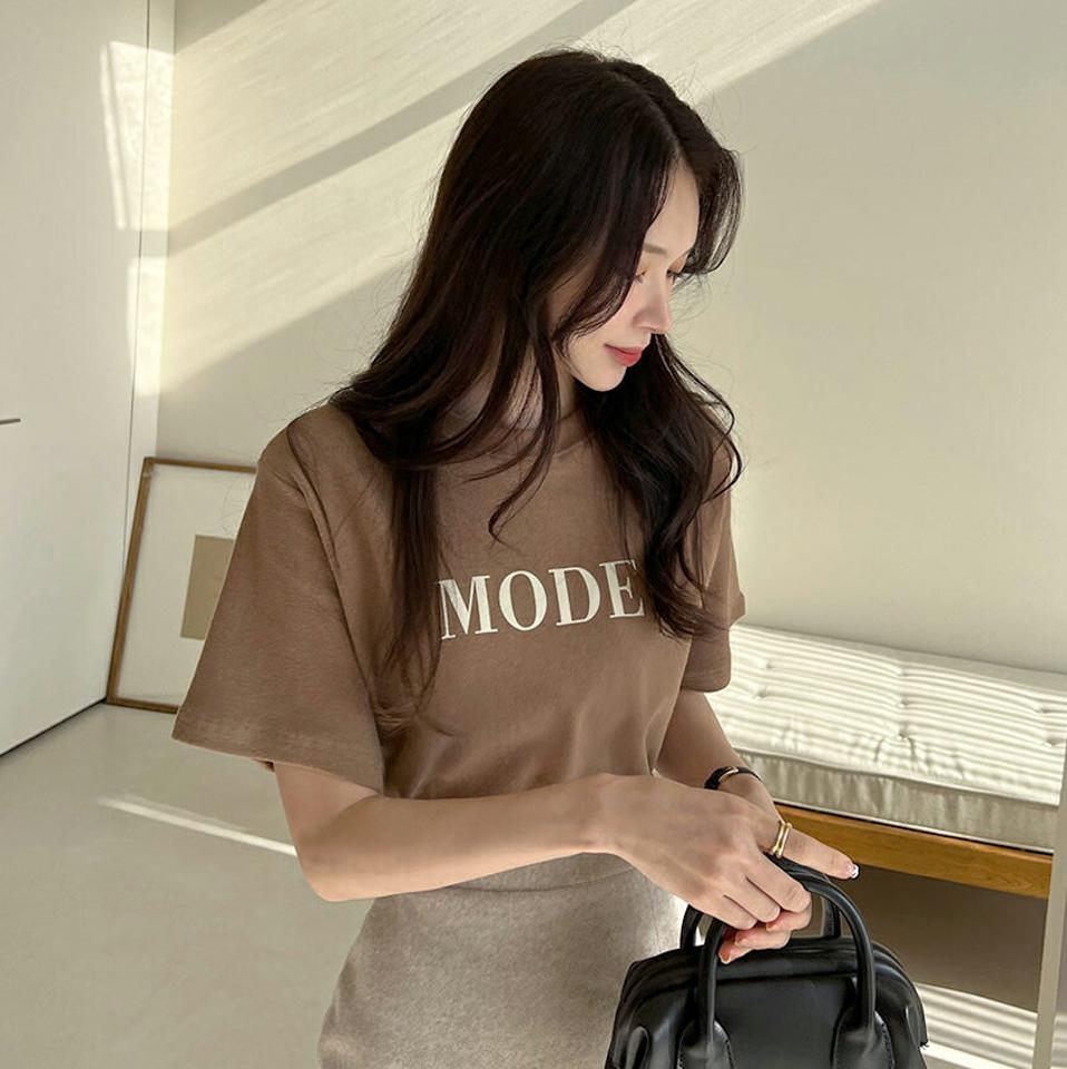 ピーチ起毛MODE半袖Tシャツ・b00128 レディース 【tops】トップス Tシャツ 半袖 ハーフスリーブ ロゴT レタリング ロゴ 起毛 ラウンドネック カジュアル 大人 シンプル 秋 冬 韓国ファッション