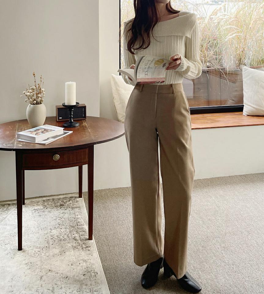 裏起毛ストレートスラックス・t00135 レディース 【pt】パンツ ズボン スラックス ストレート 裏起毛 ベルトループ 単色 無地 シンプル ベーシック 大人 オフィス オケージョン ハイウエスト 冬 韓国ファッション