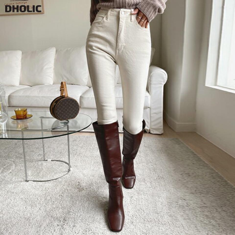 裏起毛イージースキニーパンツ・t00295 レディース 【pt】パンツ ズボン スキニー ロングパンツ 単色 無地 シンプル 裏起毛 ベーシック 暖かい スリム タイト 白 ホワイト ハイウエスト クロップド丈 ベルトループ 冬 韓国ファッション