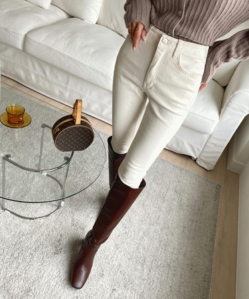 裏起毛イージースキニーパンツ・t00295 レディース 【pt】パンツ ズボン スキニー ロングパンツ 単色 無地 シンプル 裏起毛 ベーシック 暖かい スリム タイト 白 ホワイト ハイウエスト クロップド丈 ベルトループ 冬 韓国ファッション