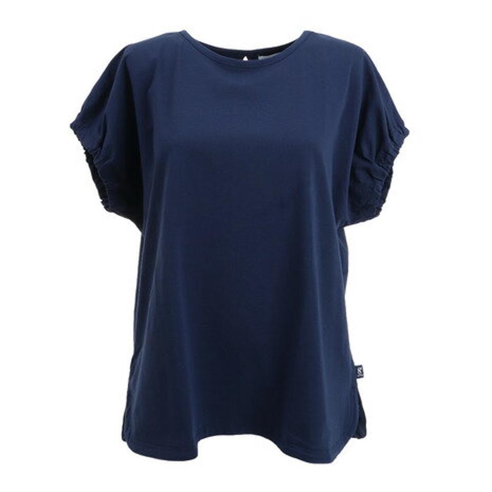 ウィッテム（HUITIEME）（レディース）Tシャツ レディース 半袖 UVカット ギャザースリーブTシャツ HU21SEG864020NVY