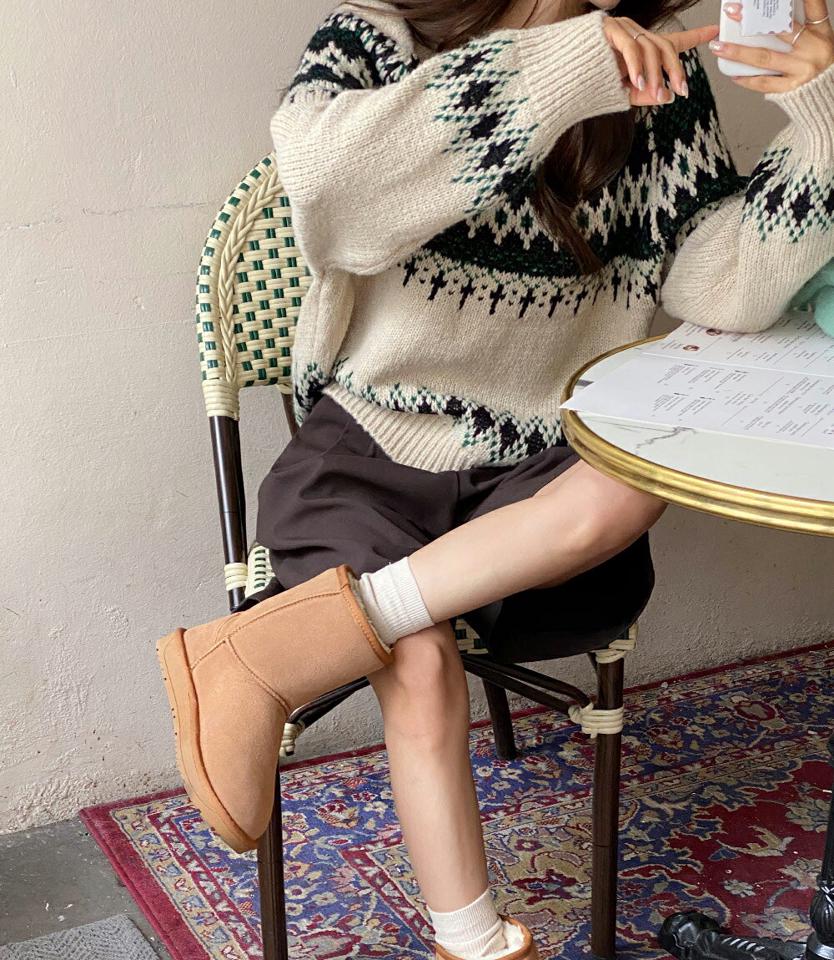 ノルディックルーズニット・t00309 レディース 【tops】トップス ニット 長袖 ノルディック柄 柄ニット カラーニット ラウンドネック カジュアル ラフ 水色 ブルー ルーズ ラグラン ゆったり ラフ 秋 冬 韓国ファッション