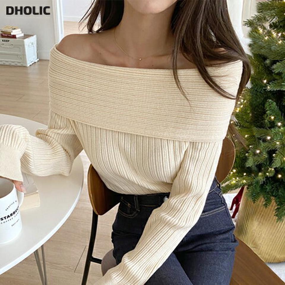 ウール混オフショルリブニット・t00306 レディース 【tops】トップス ニット 長袖 オフショルダー 肩出し 肌見せ ウール リブ 単色 無地 シンプル セクシー 大人 クリスマス きれいめ デコルテ ドロップショルダー 鎖骨 秋 冬 韓国ファッション