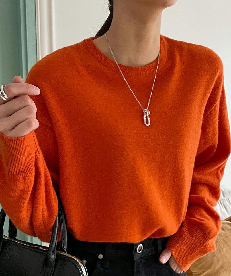カシミヤ混ラウンドネックニット・t00139 レディース 【tops】トップス ニット 長袖 ラウンドネック カシミヤ カラーニット 単色 無地 シンプル ベーシック 大人 カジュアル ウール ドロップショルダー 秋 冬 韓国ファッション
