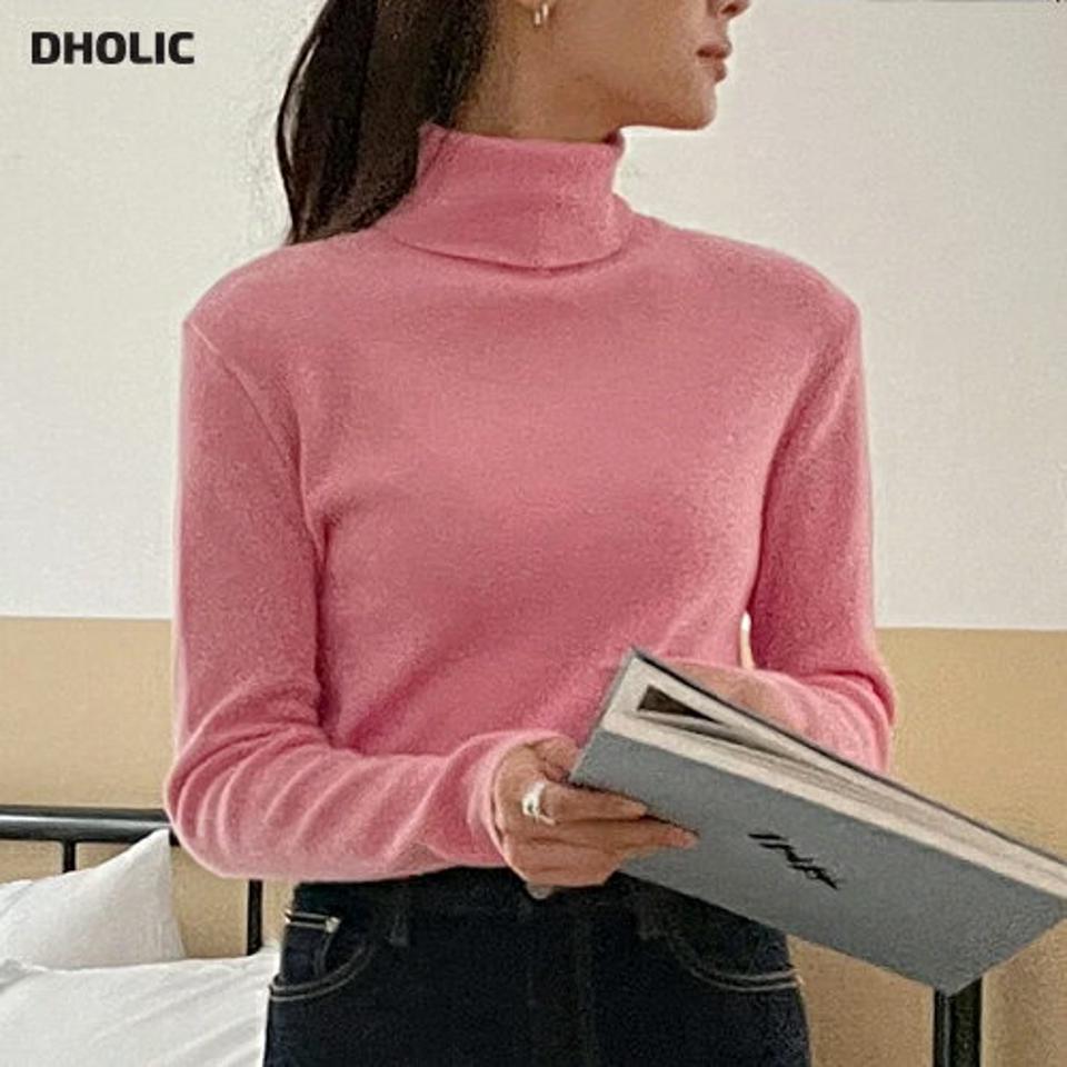 カシミヤ混タートルリブニット・t00140 レディース 【tops】トップス ニット 長袖 タートルネック カシミヤ ウール メランジ 単色 無地 シンプル ベーシック 大人 きれいめ ピンク カラーニット 秋 冬 韓国ファッション