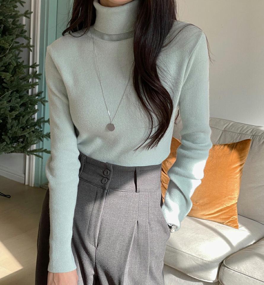 カシミヤ混タートルリブニット・t00140 レディース 【tops】トップス ニット 長袖 タートルネック カシミヤ ウール メランジ 単色 無地 シンプル ベーシック 大人 きれいめ ピンク カラーニット 秋 冬 韓国ファッション