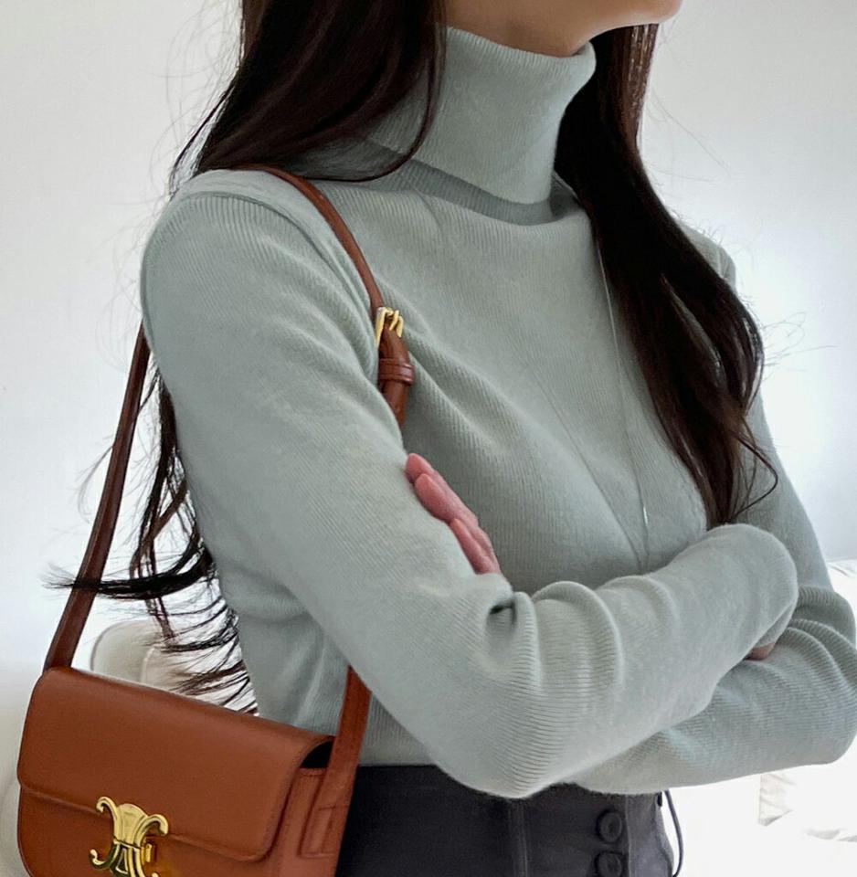カシミヤ混タートルリブニット・t00140 レディース 【tops】トップス ニット 長袖 タートルネック カシミヤ ウール メランジ 単色 無地 シンプル ベーシック 大人 きれいめ ピンク カラーニット 秋 冬 韓国ファッション