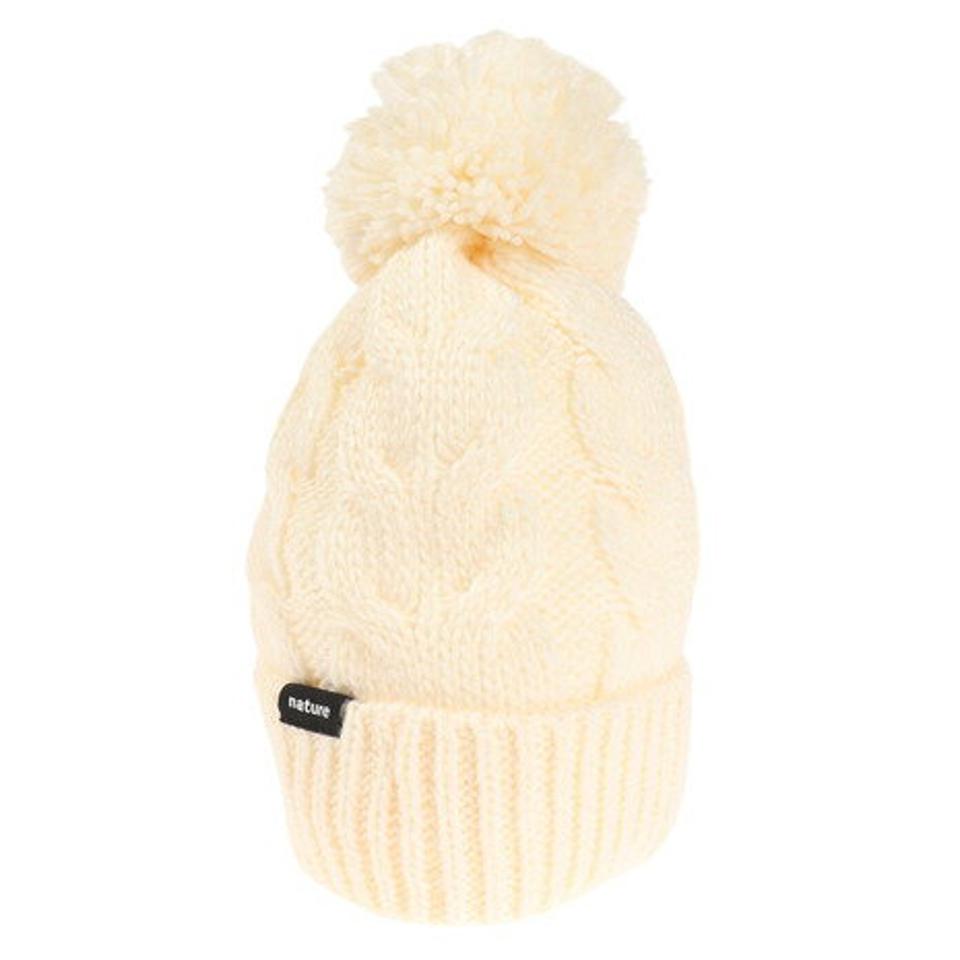 エアボーン（ARBN）（レディース）帽子 ニット帽 ポンポン NATURE POM ニットキャップ ホワイト AB33WC1389 WHT