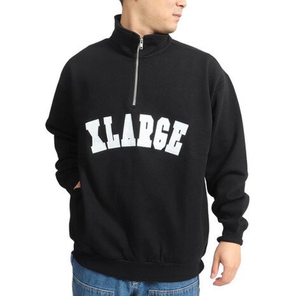 エクストララージ（XLARGE）（メンズ）ハーフジップ プルオーバーフーディー スウエット 101224012004-BLACK