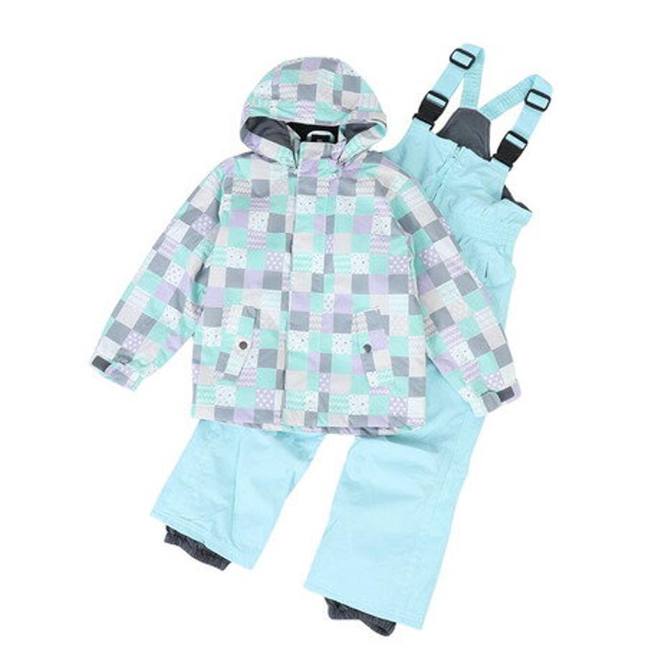 P-PRITY(P-PRITY)(キッズ)ジュニア スキーウェア スーツ ビブパンツ セット ガールズ チェックスーツ 321NN2HHM0047 MINT ミント サイズ調整 抗菌