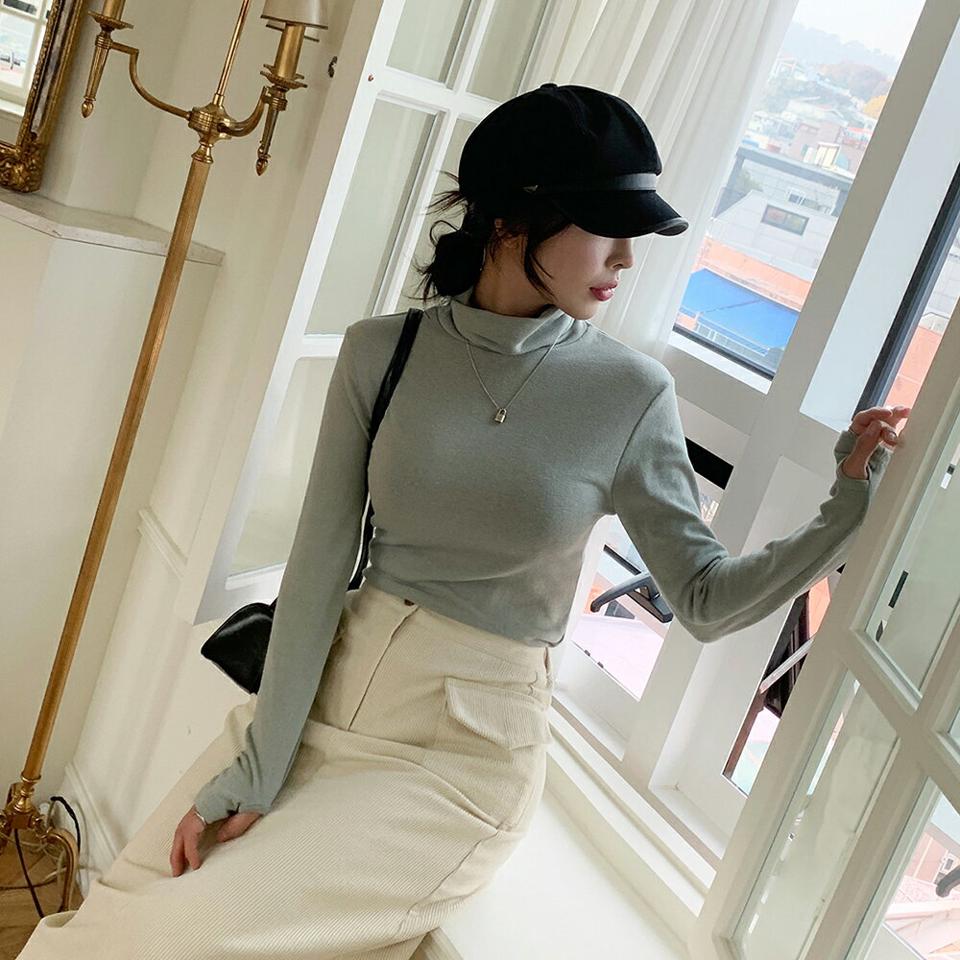 フィンガーホールタートルTシャツ・p000119 レディース 【tops】トップス Tシャツ ロンT 長袖 フィンガーホール サムホール 親指 単色 無地 シンプル ベーシック ハイネック タートルネック 秋 冬 韓国ファッション MKT