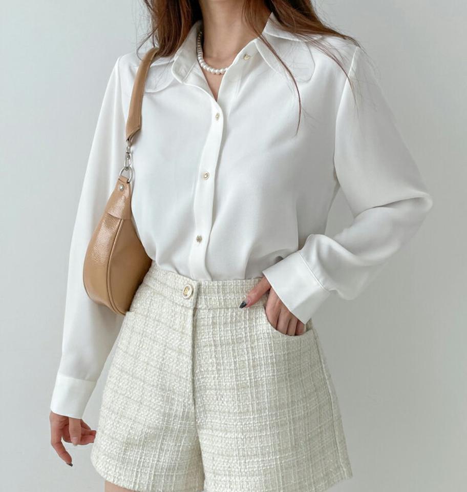 シアーダブルカラーブラウス・p000104 レディース 【bl】トップス ブラウス 長袖 ダブルカラー 襟コン 単色 無地 シンプル フェミニン 大人 きれいめ オフィス オケージョン 秋 冬 韓国ファッション MKT