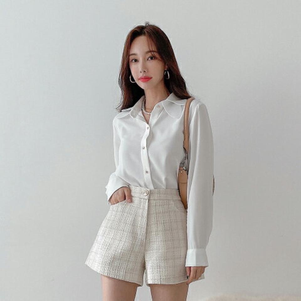 シアーダブルカラーブラウス・p000104 レディース 【bl】トップス ブラウス 長袖 ダブルカラー 襟コン 単色 無地 シンプル フェミニン 大人 きれいめ オフィス オケージョン 秋 冬 韓国ファッション MKT