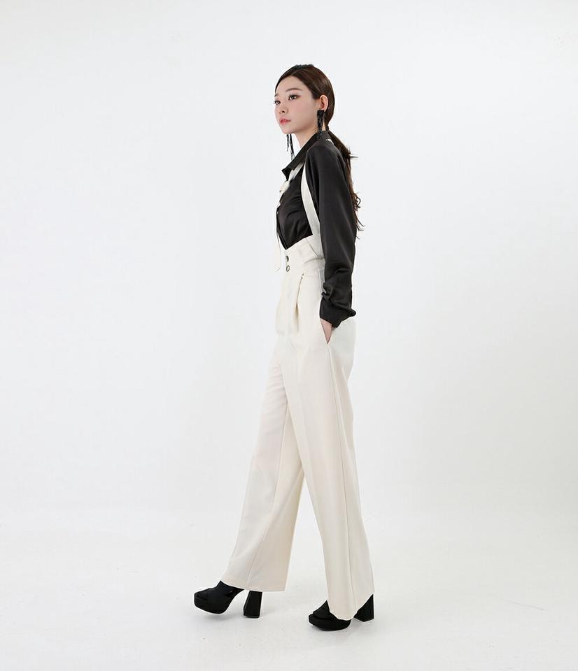 【特価商品】ハイウエストオールインワン・p000213 レディース 【pt】オールインワン パンツ ズボン ハイウエスト 単色 無地 シンプル 大人 きれいめ レイヤード 大人 白 ホワイト 秋 冬 韓国ファッション MKT セール