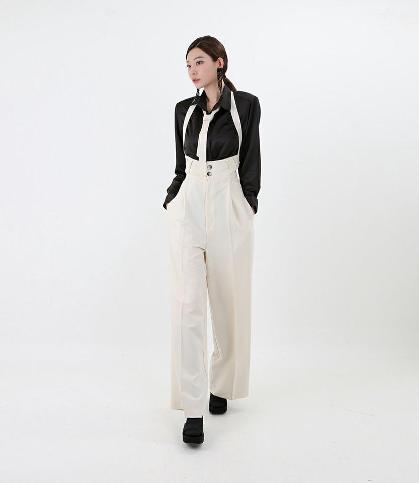 【特価商品】ハイウエストオールインワン・p000213 レディース 【pt】オールインワン パンツ ズボン ハイウエスト 単色 無地 シンプル 大人 きれいめ レイヤード 大人 白 ホワイト 秋 冬 韓国ファッション MKT セール