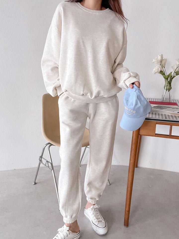 裏起毛スウェット&ジョガーパンツSET・p000227 レディース 【pt】セットアップ setup トップス スウェット トレーナー 長袖 パンツ ズボン 裏起毛 単色 無地 シンプル ラフ ワンマイルウェア ラウンドネック 冬 韓国ファッション MKT