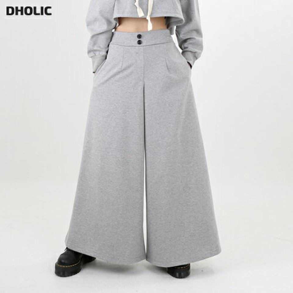 【マケット特価】ツーボタンフレアパンツ・p000203 レディース 【pt】パンツ ズボン ロング フレア ツーボタン 単色 無地 シンプル ワイド ラフ グレー スウェット コットン 綿 秋 冬 韓国ファッション MKT セール