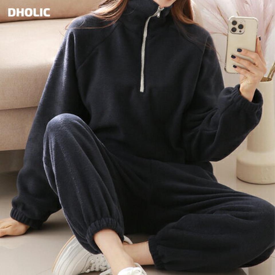 【マケット特価】両起毛2WAYスウェット&ジョガーパンツSET・p000020 レディース 【pt】セットアップ setup トップス トレーナー 長袖 スウェット パンツ ズボン 起毛 ハーフジップ ジップアップ ウエストゴム 単色 無地 シンプル ラフ 秋 冬 韓国ファッション MKT セール