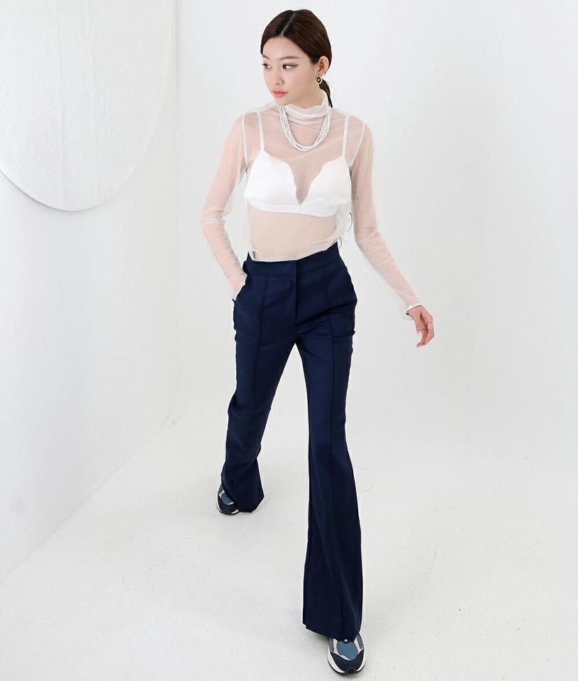 カップ付シアー長袖Tシャツ・p000193 レディース 【tops】トップス 長袖 透け感 シアー シースルー セクシー 肌見せ カップ 露出 ハイネック レイヤード 大人 秋 冬 韓国ファッション MKT