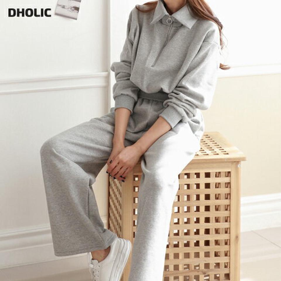 裏起毛ジップカラースウェット&パンツSET・p000017 レディース 【pt】セットアップ setup トップス スウェット トレーナー 長袖 ジップアップ ハーフジップ 裏起毛 パンツ ズボン ロング 大きい襟 単色 無地 ウエストゴム 冬 韓国ファッション MKT