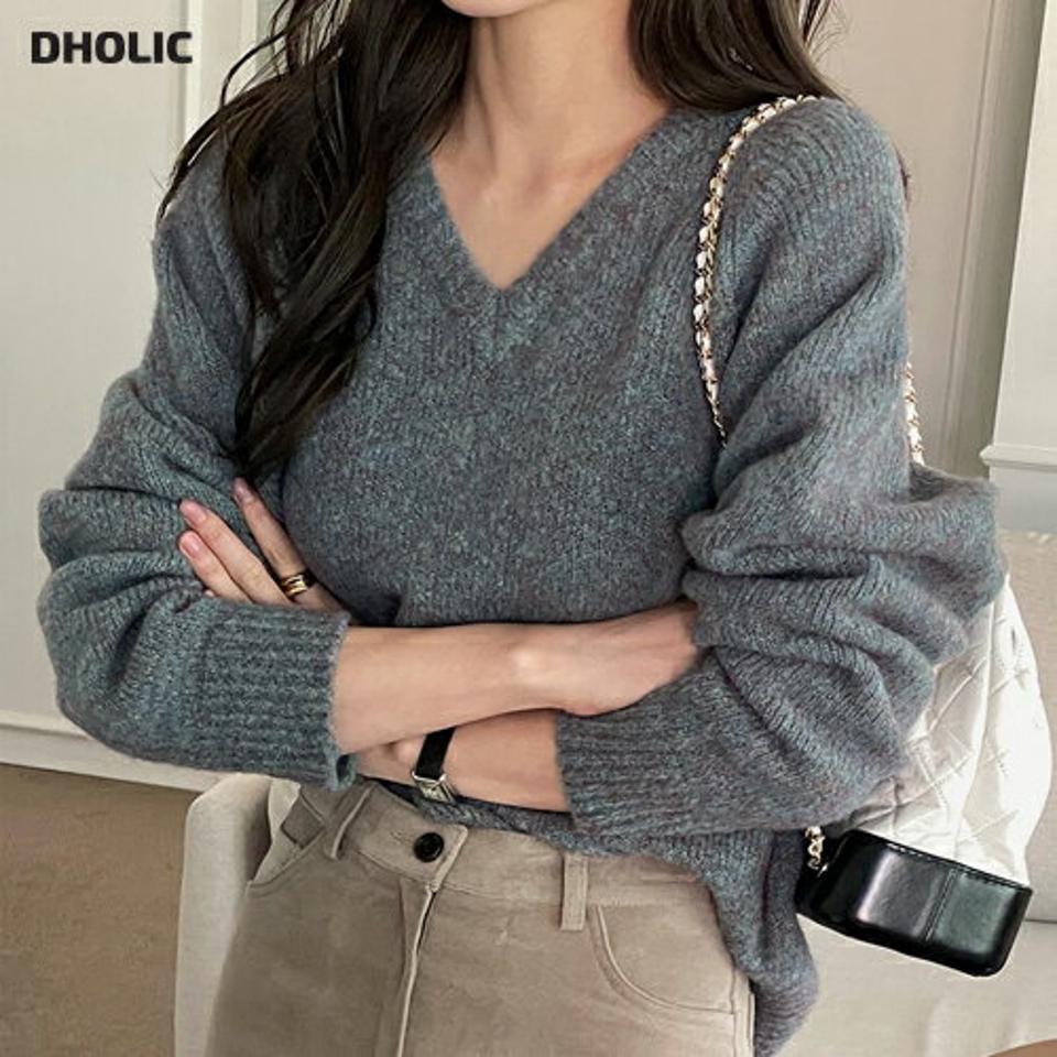 ウール混Vネックメランジニット・t00172 レディース 【tops】トップス ニット 長袖 Vネック メランジ シンプル 単色 カジュアル ラフ ウール 大人 ラグラン 秋 冬 韓国ファッション