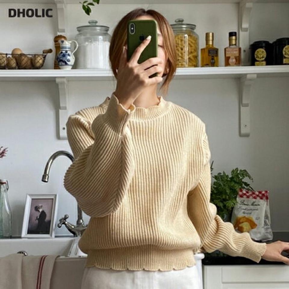 スカラップ長袖ニット・p000076 レディース 【tops】トップス ニット 長袖 単色 無地 シンプル ベーシック スカラップ キュート 秋 冬 カジュアル かわいい 可愛い 韓国ファッション MKT