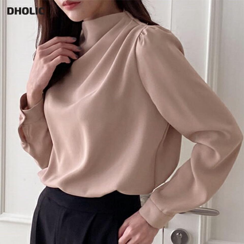 ハーフネックドレープブラウス・p000139 レディース 【bl】トップス ブラウス 長袖 ドレープ ハーフネック 単色 無地 シンプル フェミニン オケージョン きれいめ オフィス 上品 秋 冬 韓国ファッション MKT