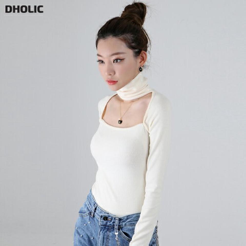 【マケット特価】カットアウトハイネックTシャツ・p000183 レディース 【tops】トップス Tシャツ ハイネック カットアウト デコルテ 肌見せ セクシー 大人 単色 無地 シンプル カジュアル スリム 秋 冬 韓国ファッション MKT セール
