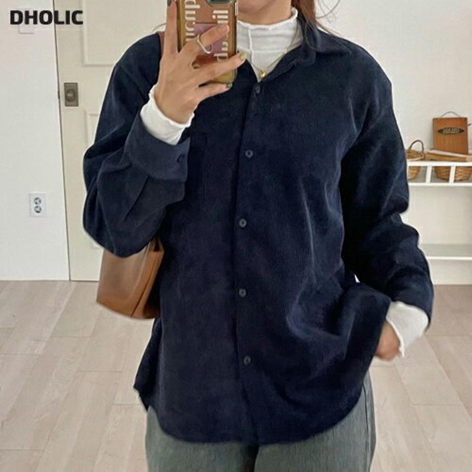 コーデュロイポケットシャツ・p000063 レディース 【bl】トップス シャツ 長袖 コーデュロイ ポケット 単色 無地 シンプル リブ　カジュアル ネイビー 紺 大人 ベーシック 秋 冬 韓国ファッション MKT