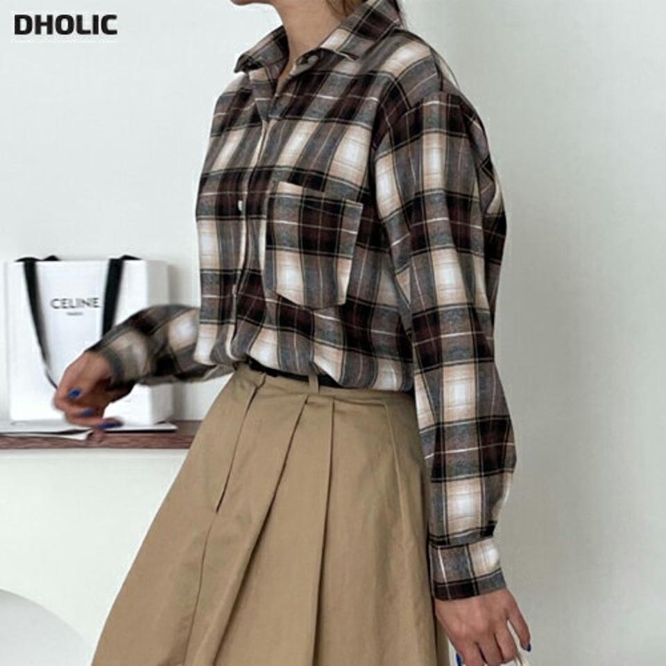 チェックポケットコットンシャツ・p000072 レディース 【bl】トップス シャツ 長袖 チェック柄 コットン 綿 ポケット カジュアル ラフ 秋 冬 韓国ファッション MKT