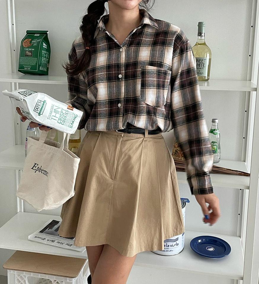 チェックポケットコットンシャツ・p000072 レディース 【bl】トップス シャツ 長袖 チェック柄 コットン 綿 ポケット カジュアル ラフ 秋 冬 韓国ファッション MKT