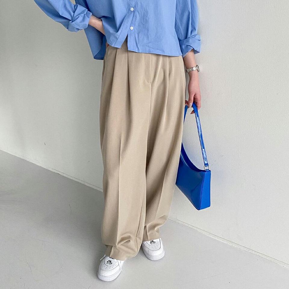 【マラソン特価】ツータックワイドスラックス・p000123 レディース 【pt】パンツ ズボン ロング ワイド ツータック 単色 無地 シンプル ベーシック 大人 きれいめ オケージョン オフィス カジュアル 秋 冬 韓国ファッション MKT