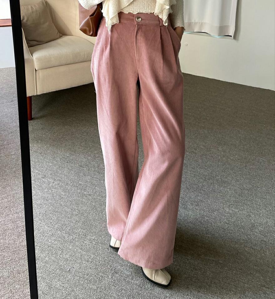 コーデュロイタックコットンパンツ・p000125 レディース 【pt】パンツ ズボン コットン 綿 コーデュロイ タック ロング シンプル カラーパンツ ピンク カジュアル 秋 冬 韓国ファッション MKT