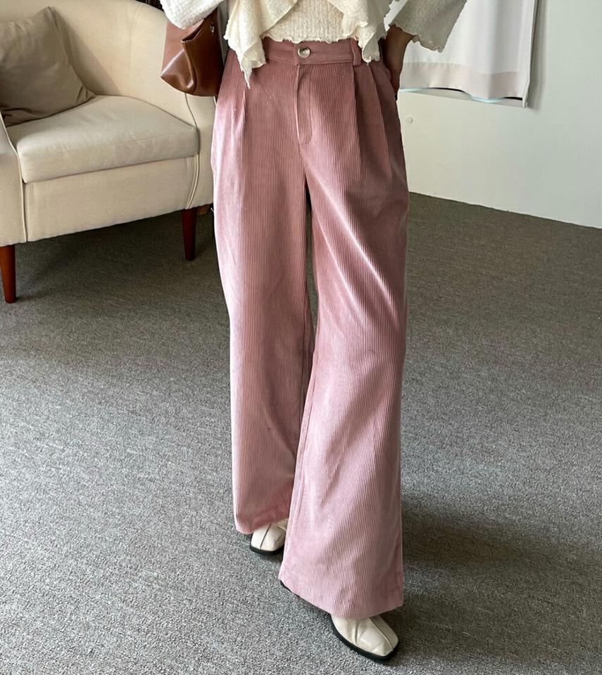 コーデュロイタックコットンパンツ・p000125 レディース 【pt】パンツ ズボン コットン 綿 コーデュロイ タック ロング シンプル カラーパンツ ピンク カジュアル 秋 冬 韓国ファッション MKT