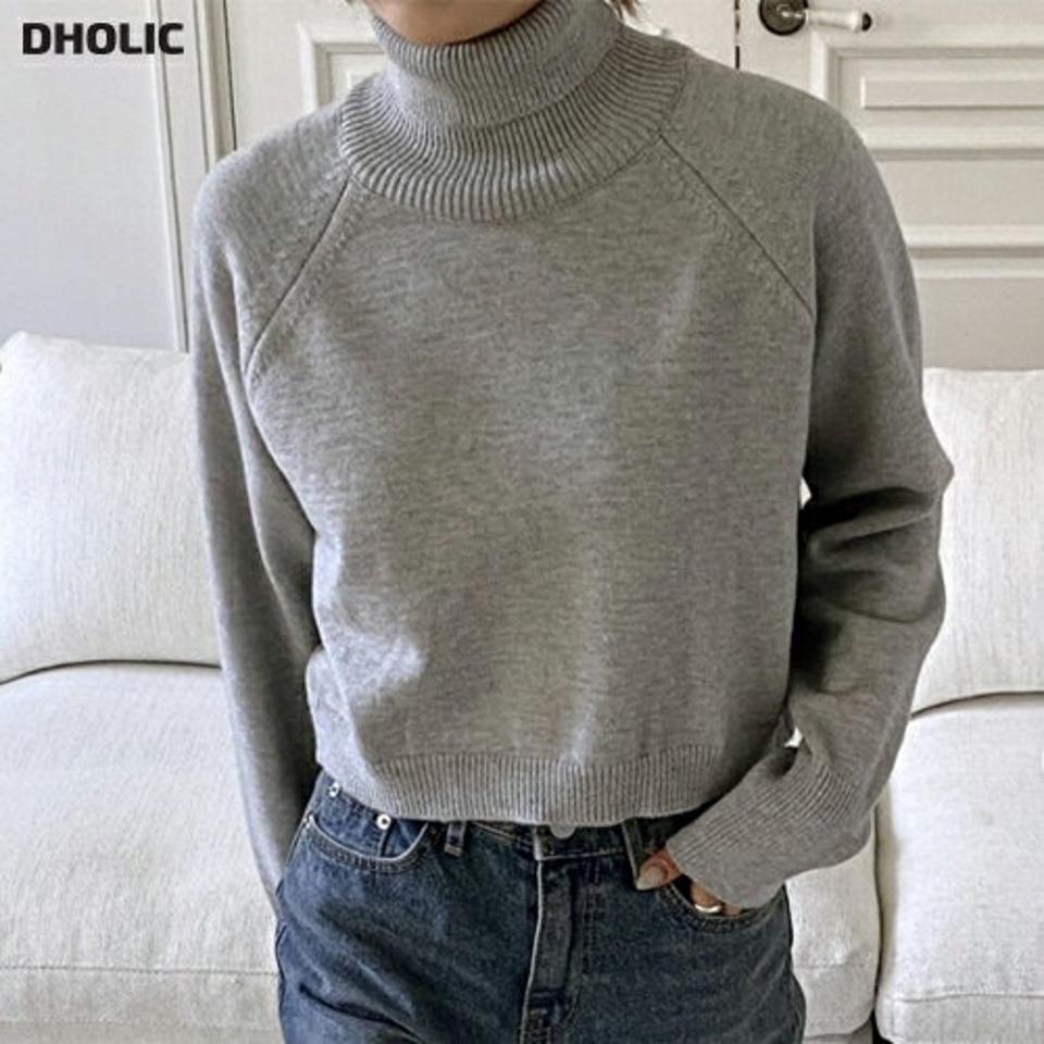タートルネッククロップドニット・p000117 レディース 【tops】トップス ニット 長袖 タートルネック ハイネック 単色 無地 シンプル ベーシック 大人 グレー カジュアル ラフ 秋 冬 韓国ファッション MKT